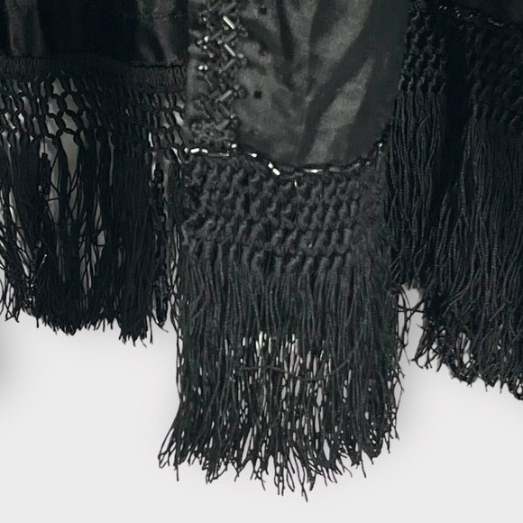 Antique Victorian Fortune Teller Topper Dress Top Black Satin Beaded & Tassels - Picture 7 of 16